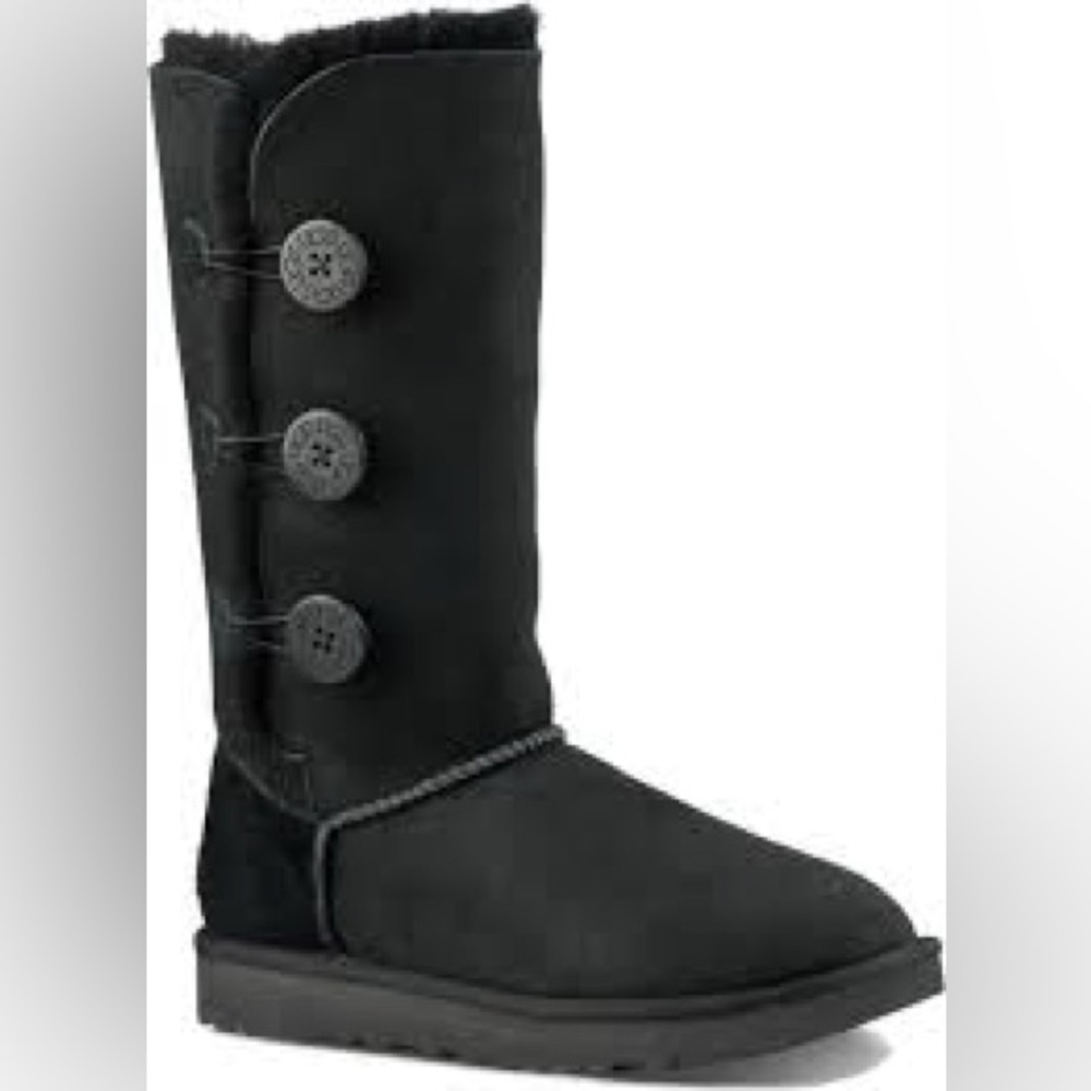 UGG Bailey Suede Button Triplet II Water-Repellent Tall Boots Black